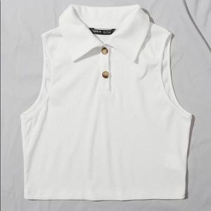 Preppy White Collar Crop Top